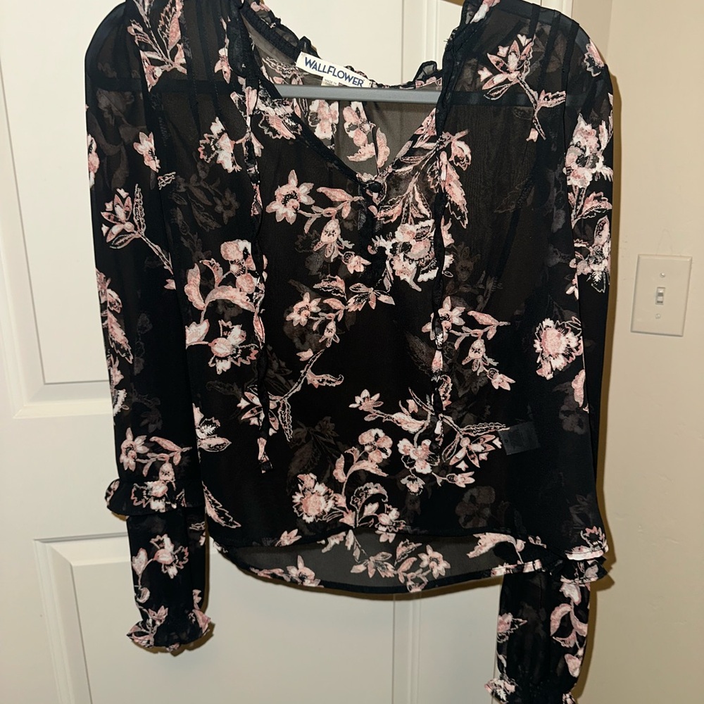 Wallflower Black and Pink Floral Blouse